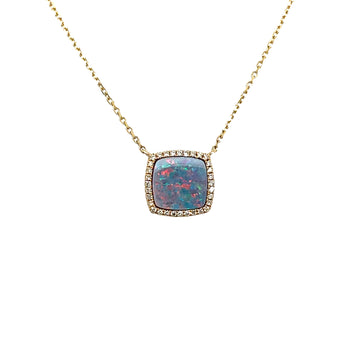 Opal and  Diamond Halo Pendant